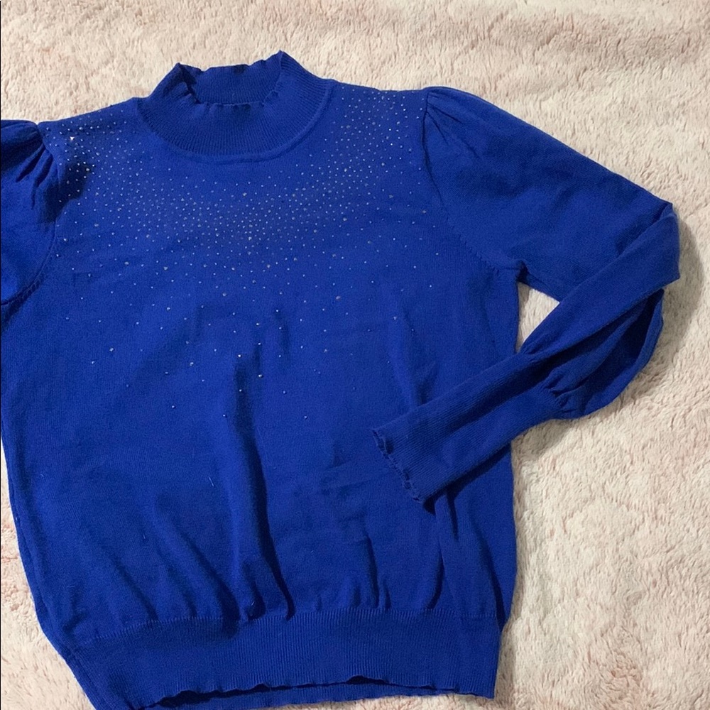 Blue Sweater with Rhinestone Accents